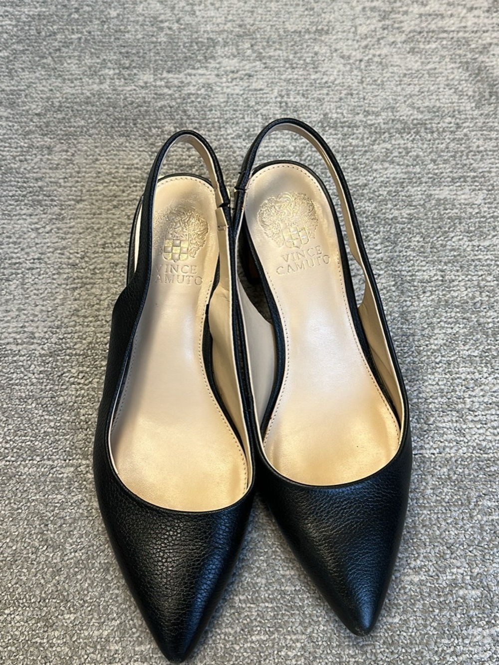 Vince Camuto Black Leather Pointed Slingback Mules